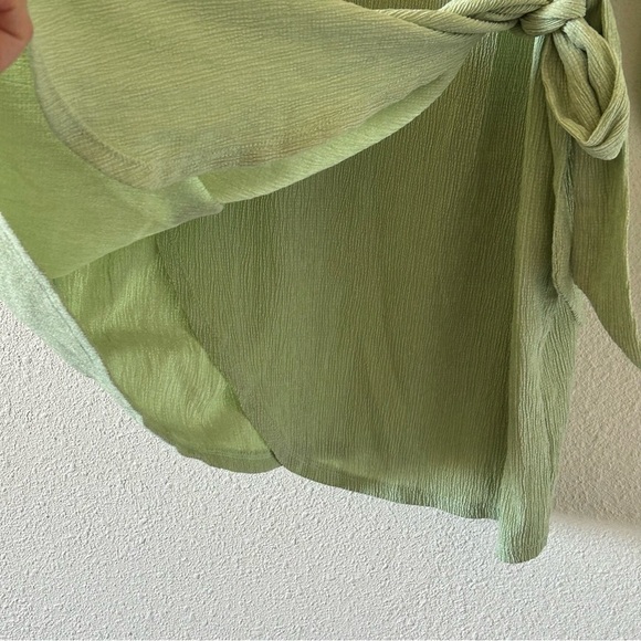 ASOS Women’s Dress Sz 12 Light Green Drop Shoulder Long Sleeve Faux Wrap Front - Picture 5 of 10